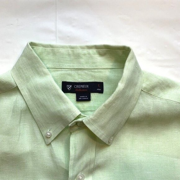 Cremieux 100% Linen Shirt Mens Large Button Down Short Sleeve Green Beach Summer - Picture 5 of 12